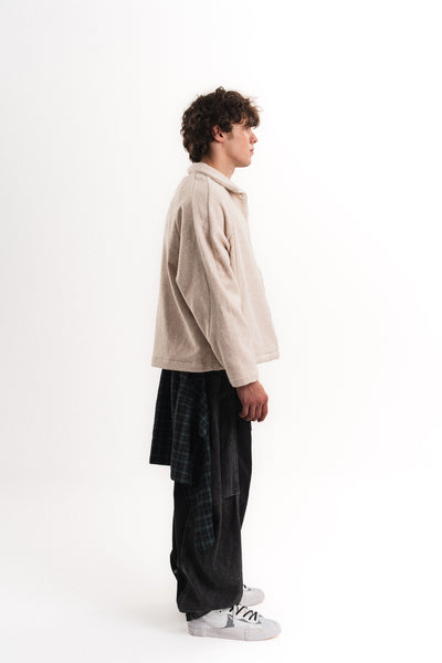 Oversize Crop Fermuarlı Molime Ceket - Bej