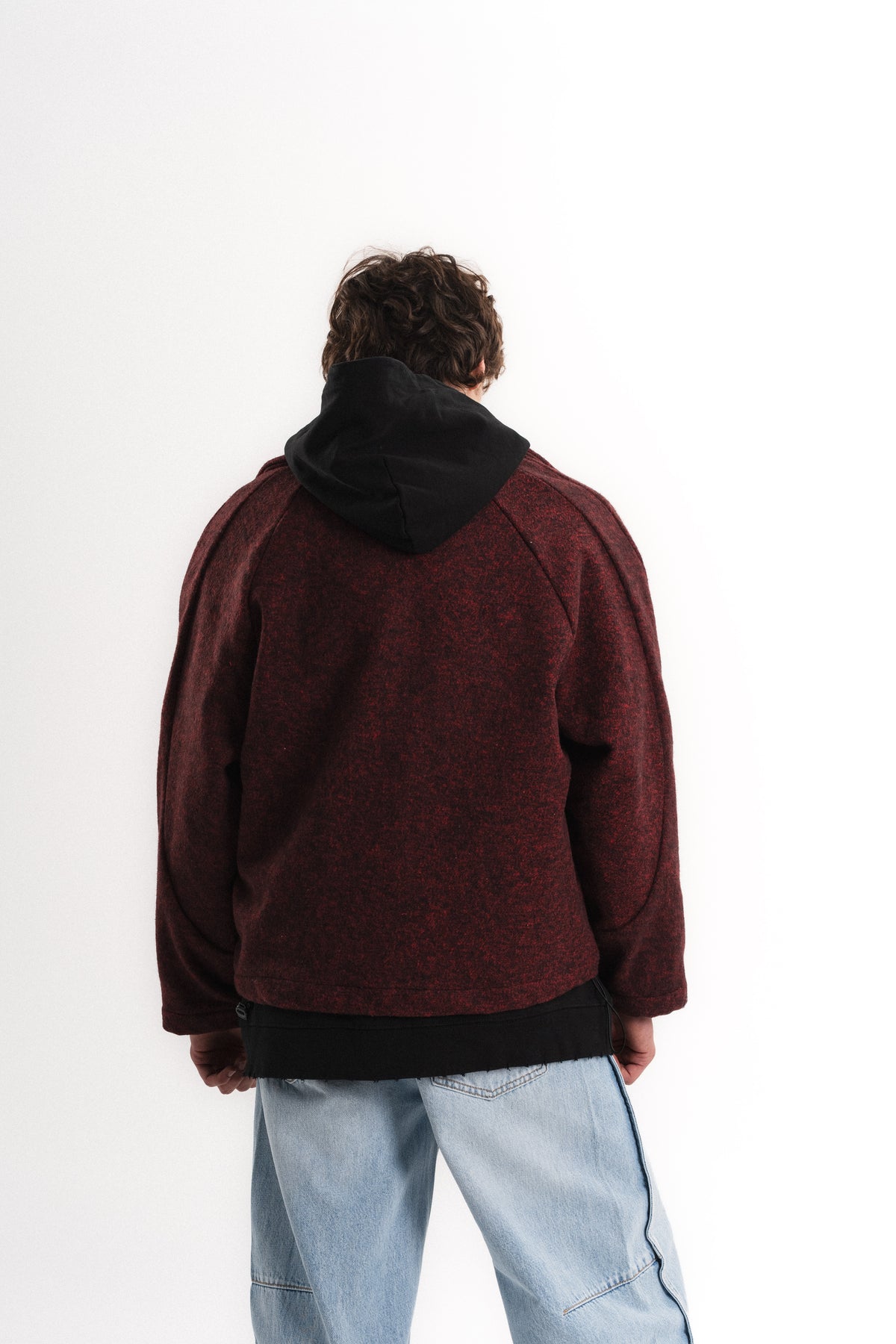 Oversize Crop Fermuarlı Molime Ceket - Bordo