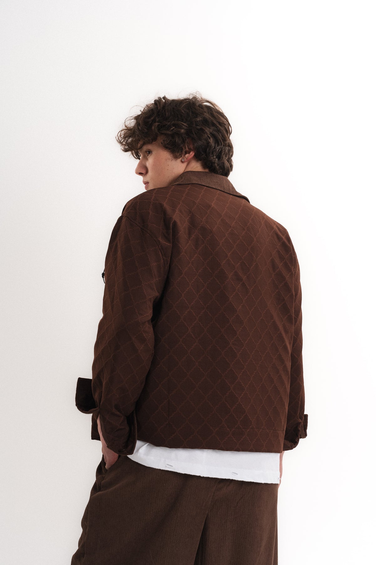 Kadife Yakalı Oversize Kapitone Ceket - Kahverengi