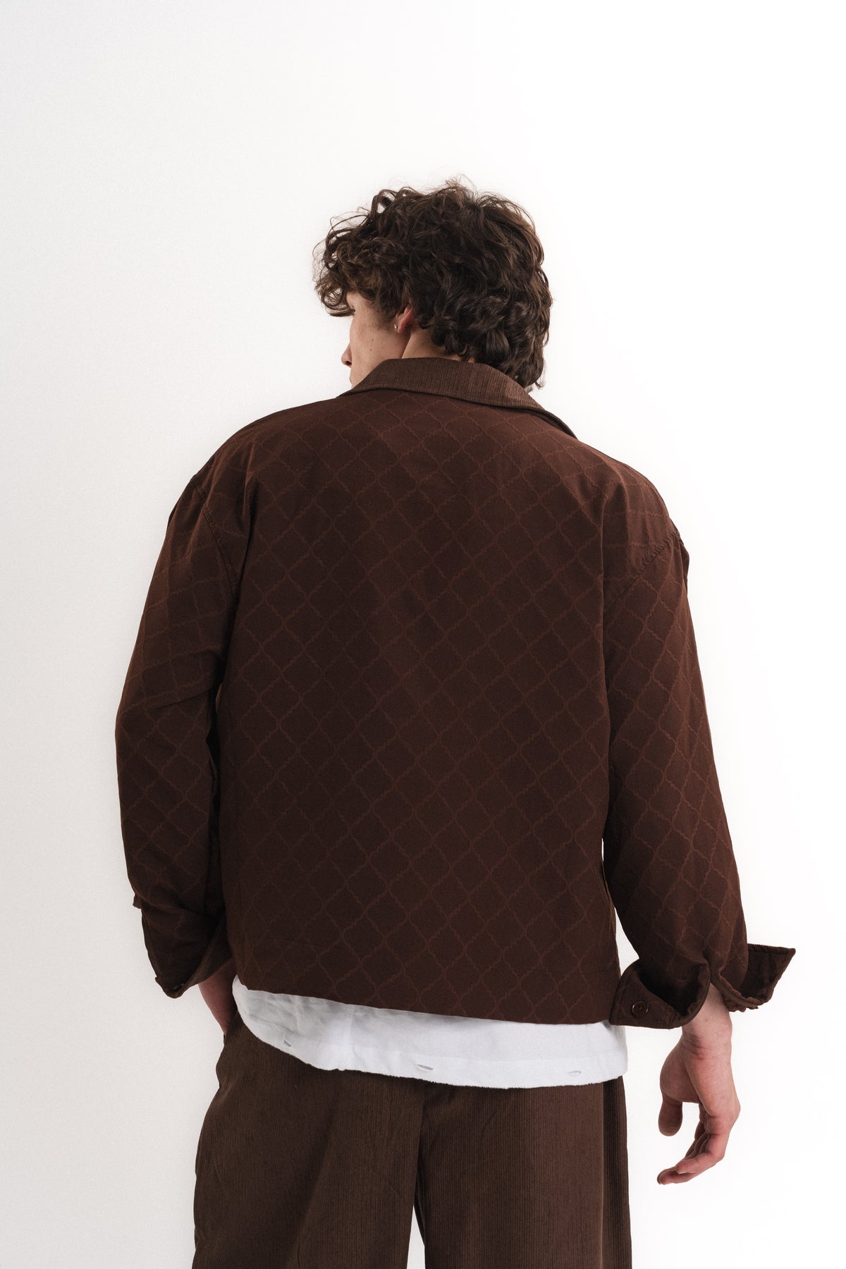 Kadife Yakalı Oversize Kapitone Ceket - Kahverengi