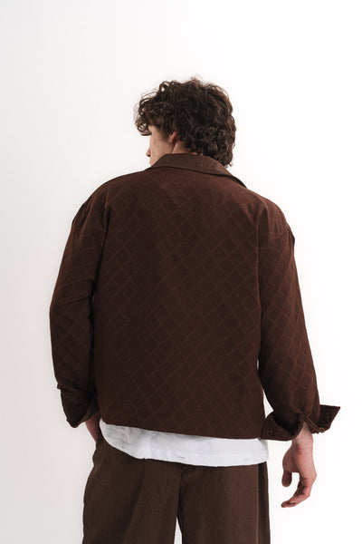 Kadife Yakalı Oversize Kapitone Ceket - Kahverengi