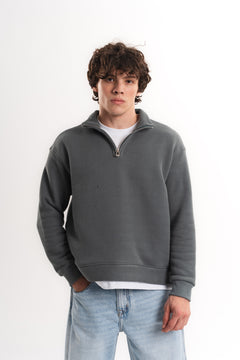 Oversize Yarım Fermuarlı Sweatshirt - Antrasit