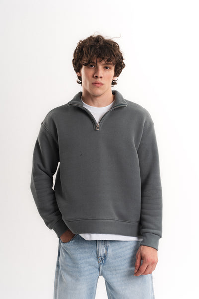 Oversize Yarım Fermuarlı Sweatshirt - Antrasit