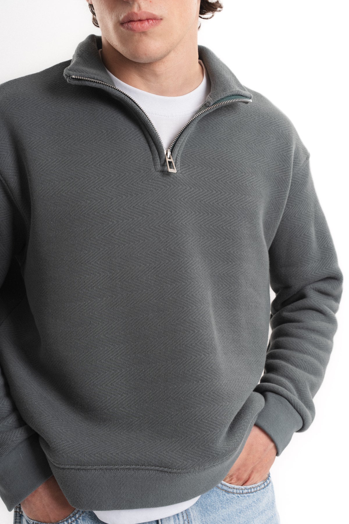 Oversize Yarım Fermuarlı Sweatshirt - Antrasit