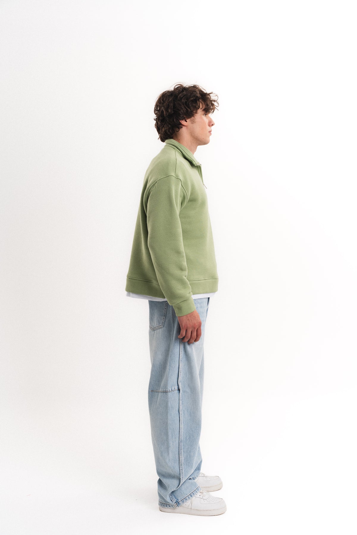Oversize Yarım Fermuarlı Sweatshirt - Çağla Yeşili
