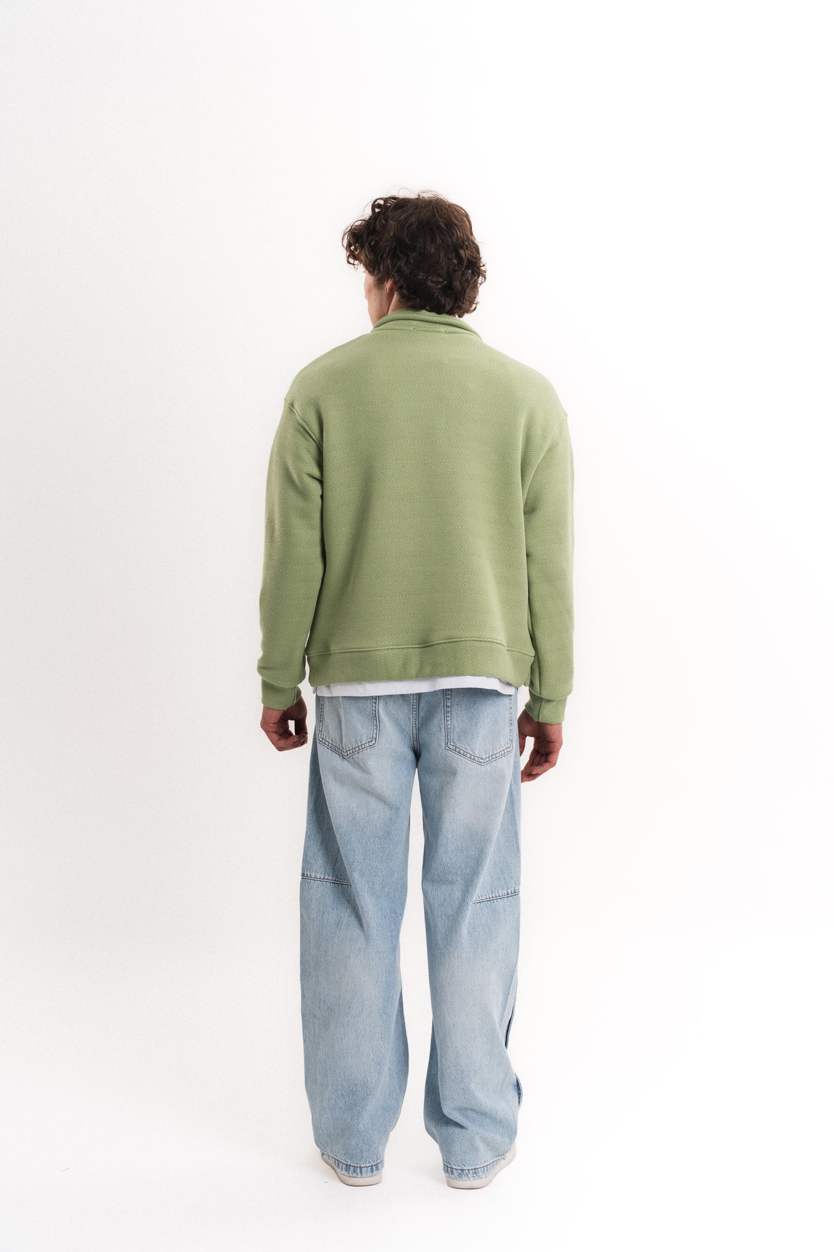 Oversize Yarım Fermuarlı Sweatshirt - Çağla Yeşili