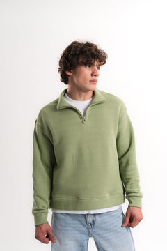 Oversize Yarım Fermuarlı Sweatshirt - Çağla Yeşili