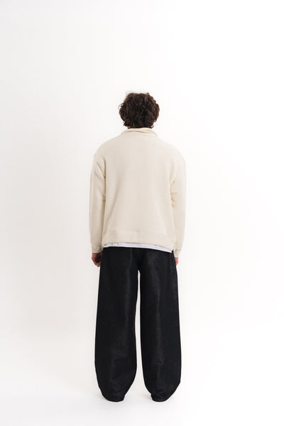 Oversize Yarım Fermuarlı Sweatshirt - Ekru