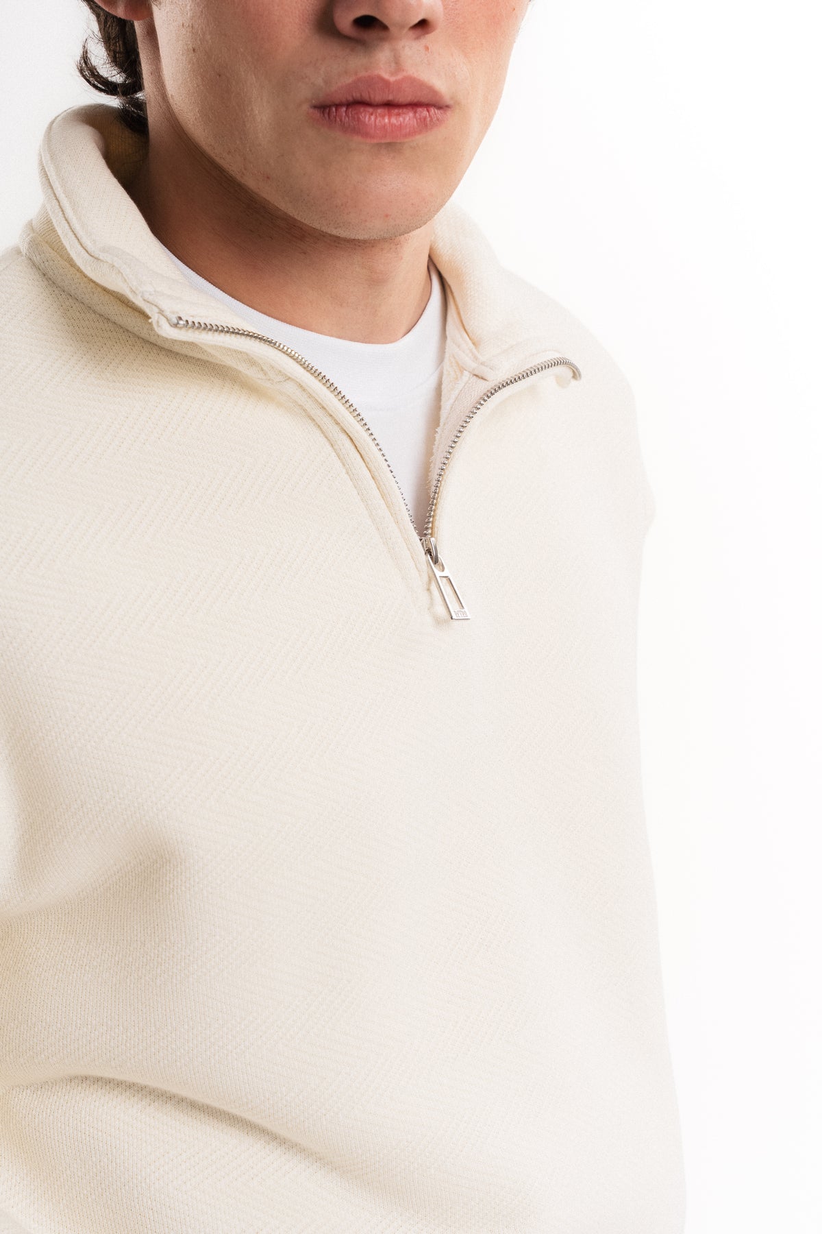 Oversize Yarım Fermuarlı Sweatshirt - Ekru