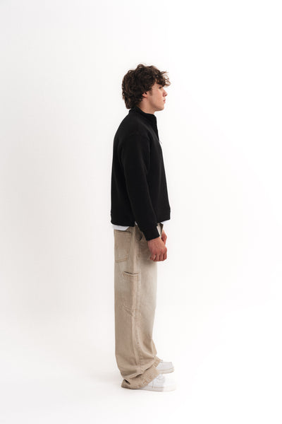 Oversize Yarım Fermuarlı Sweatshirt - Siyah