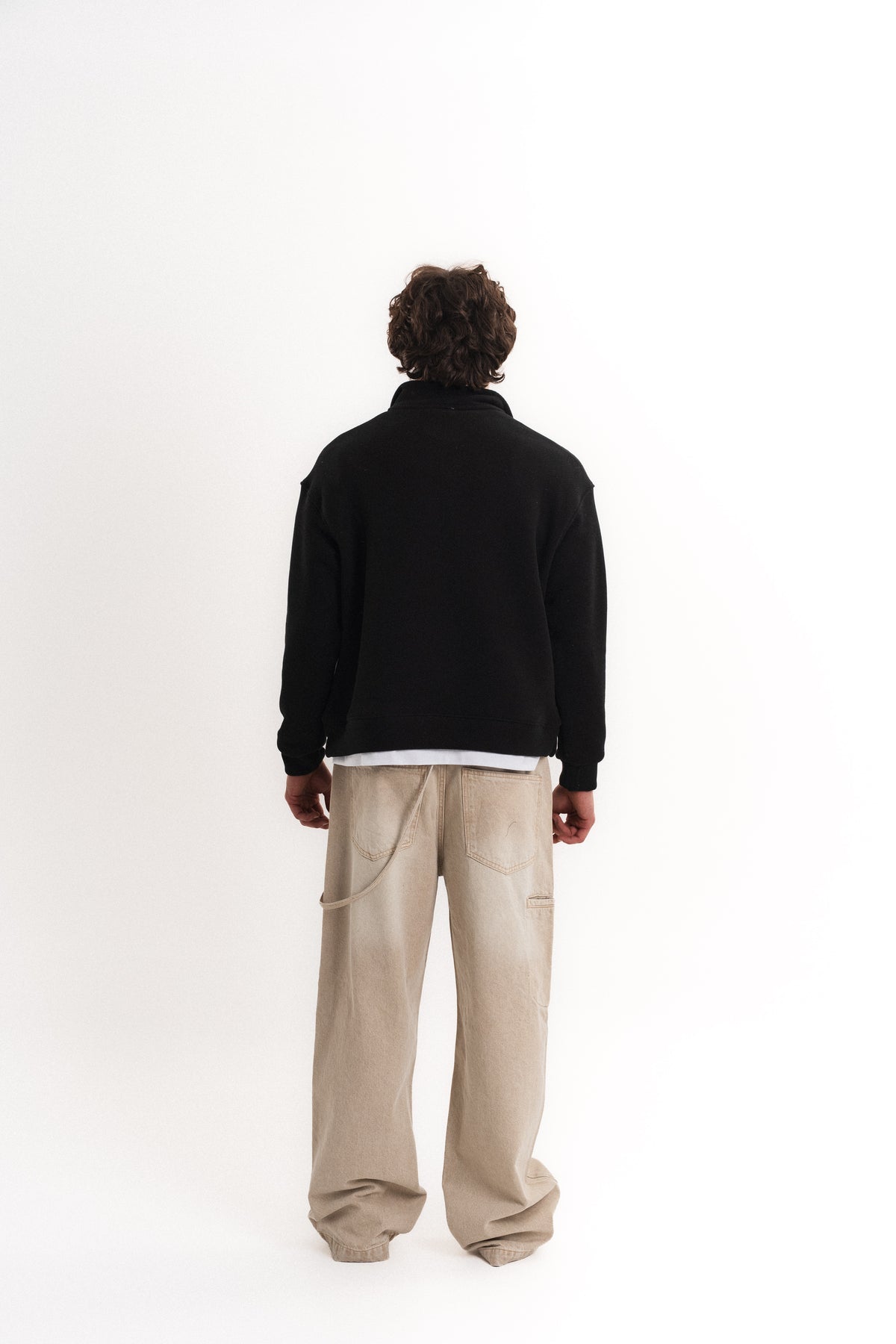Oversize Yarım Fermuarlı Sweatshirt - Siyah