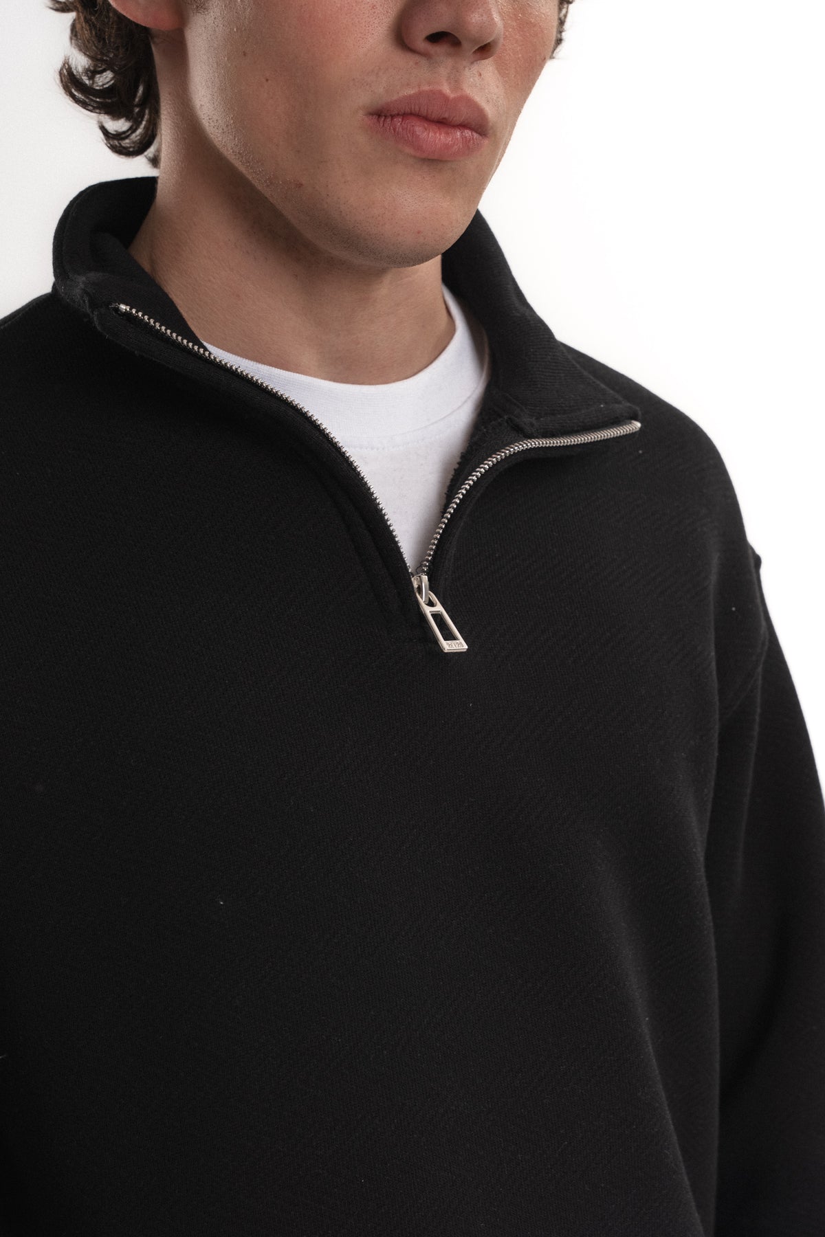 Oversize Yarım Fermuarlı Sweatshirt - Siyah