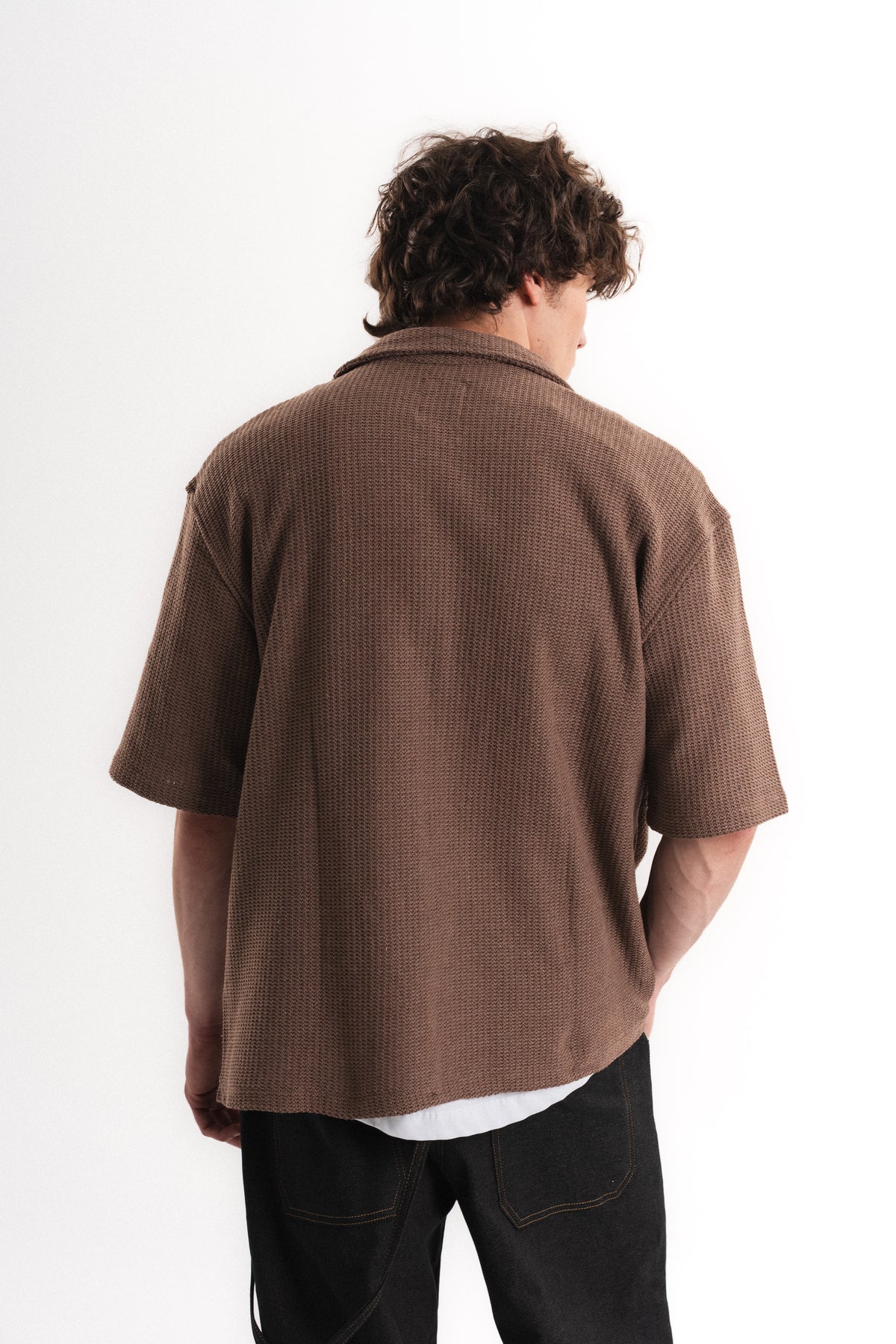 Tiger Nakışlı Oversize Jakar Üst - Kahverengi