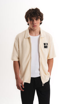Tiger Nakışlı Oversize Jakar Üst - Krem