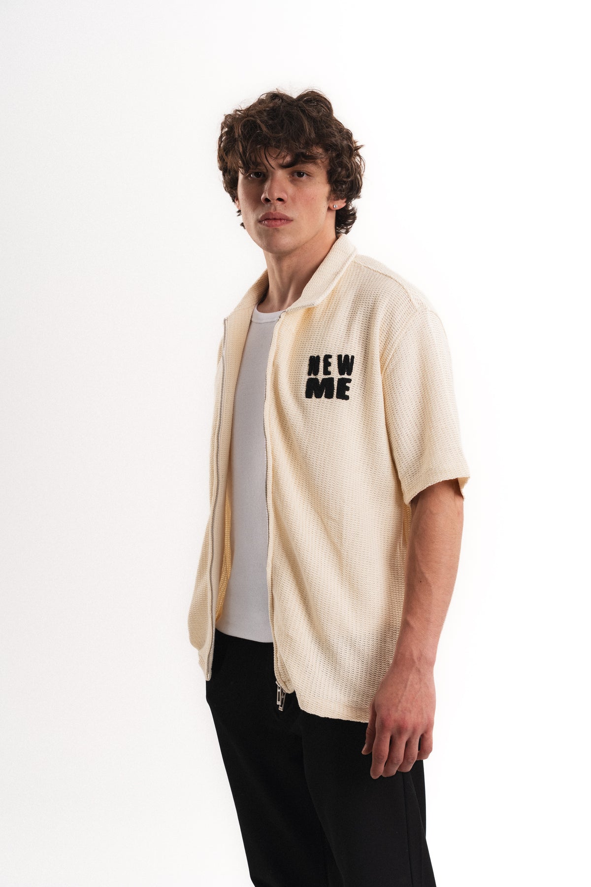Tiger Nakışlı Oversize Jakar Üst - Krem