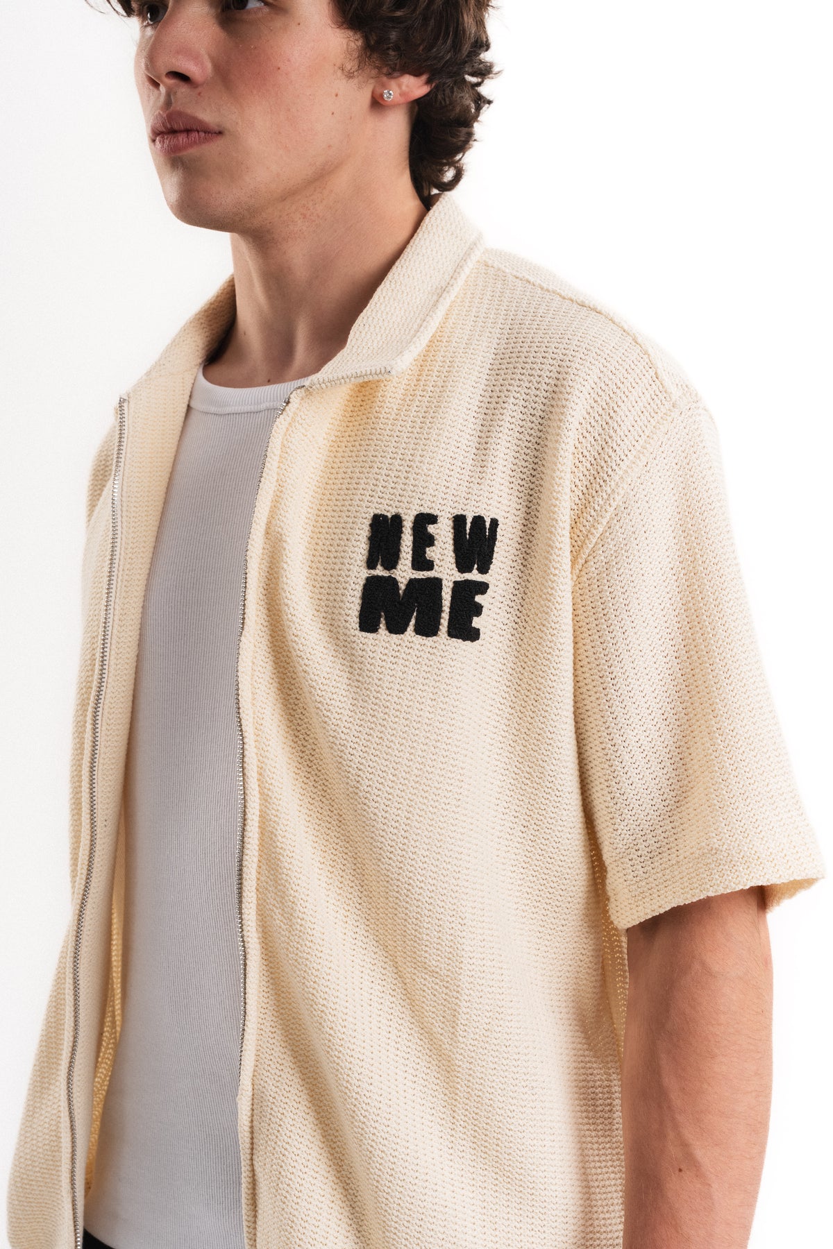 Tiger Nakışlı Oversize Jakar Üst - Krem