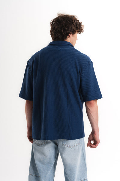 Tiger Nakışlı Oversize Jakar Üst - Mavi