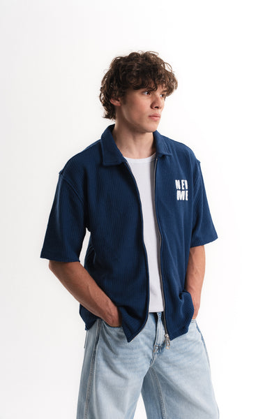 Tiger Nakışlı Oversize Jakar Üst - Mavi