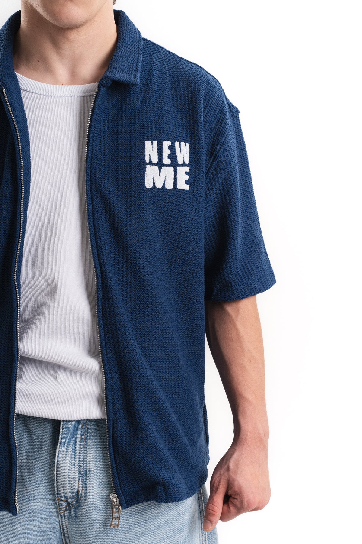 Tiger Nakışlı Oversize Jakar Üst - Mavi