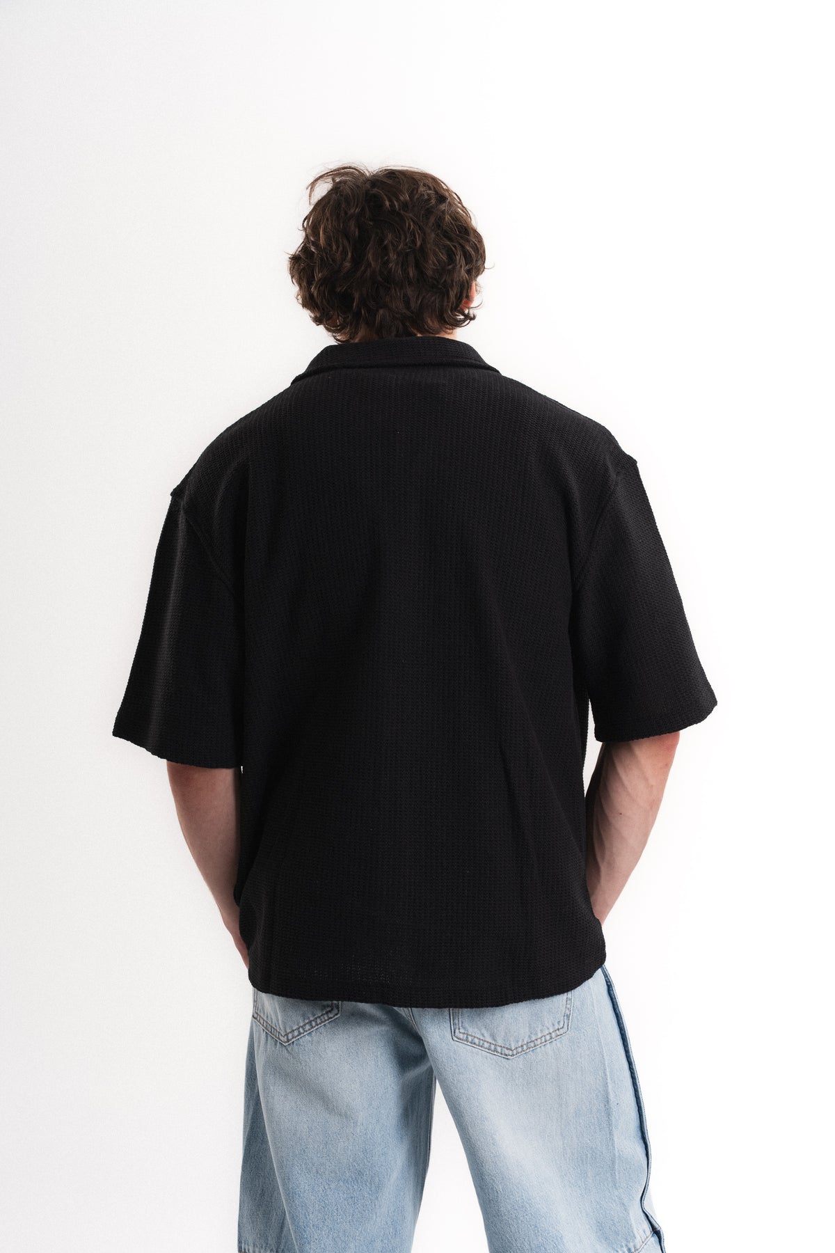 Tiger Nakışlı Oversize Jakar Üst - Siyah