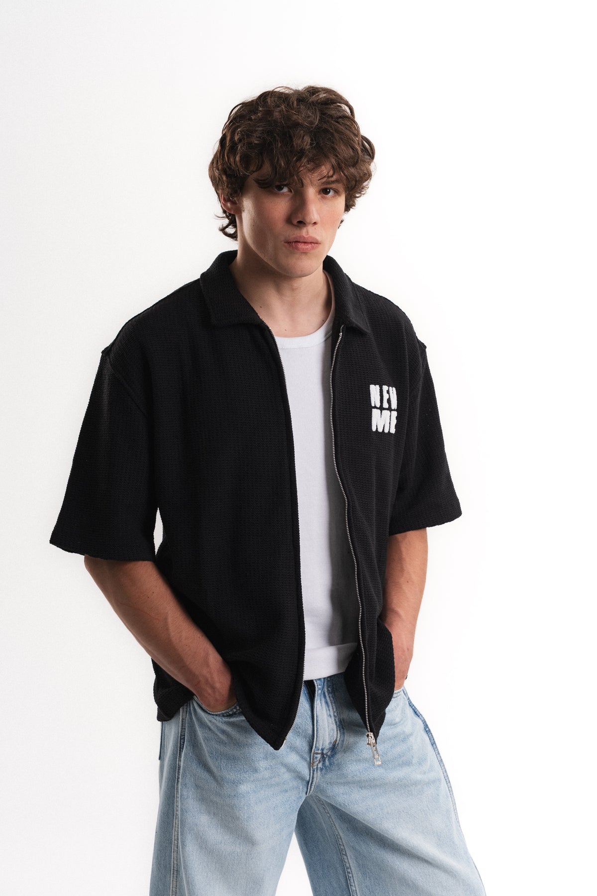 Tiger Nakışlı Oversize Jakar Üst - Siyah