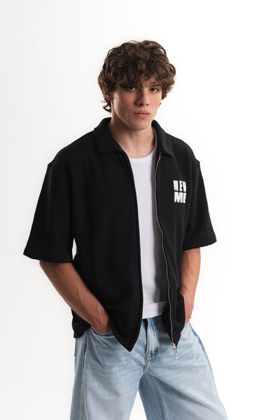Tiger Nakışlı Oversize Jakar Üst - Siyah