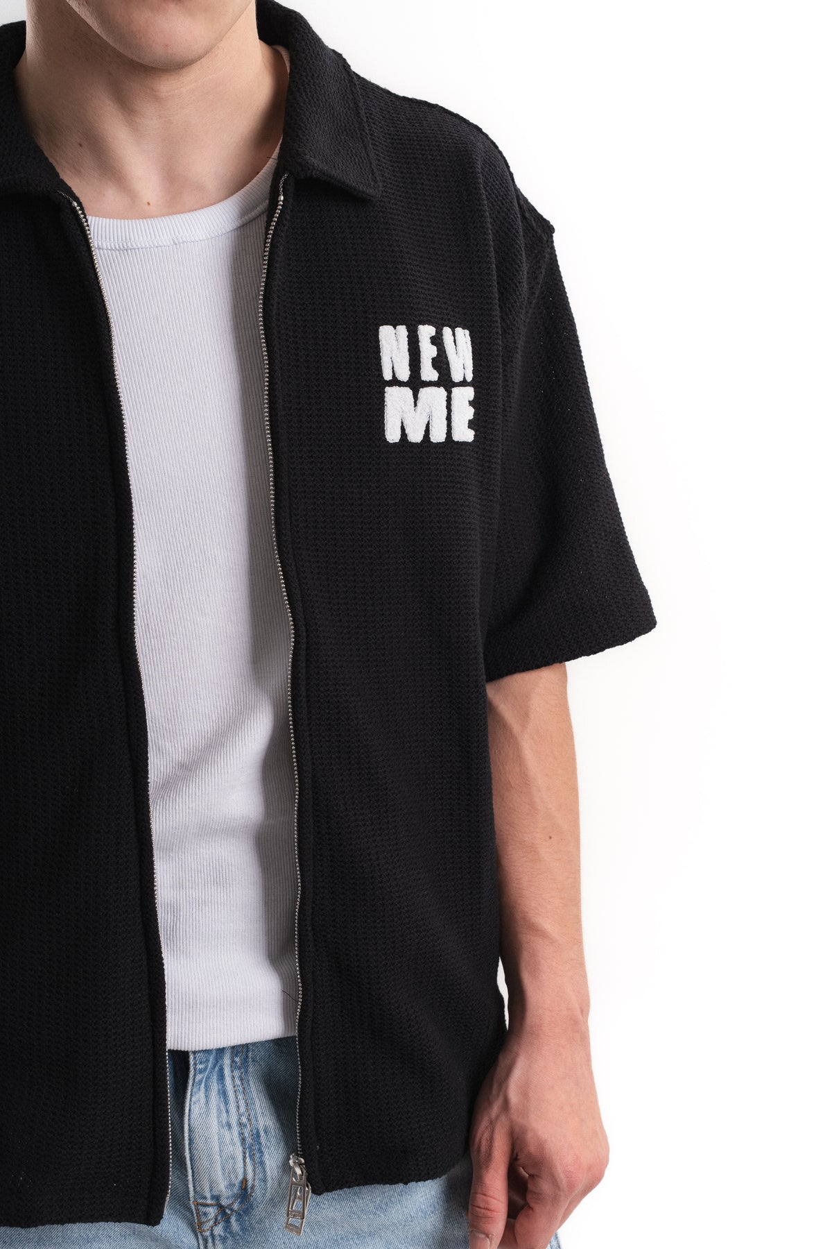 Tiger Nakışlı Oversize Jakar Üst - Siyah