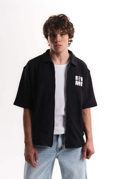 Tiger Nakışlı Oversize Jakar Üst - Siyah