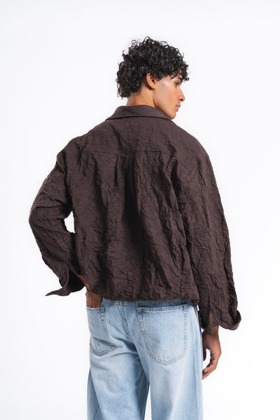Flux Dokulu Rahat Kesim Gömlek Kahve