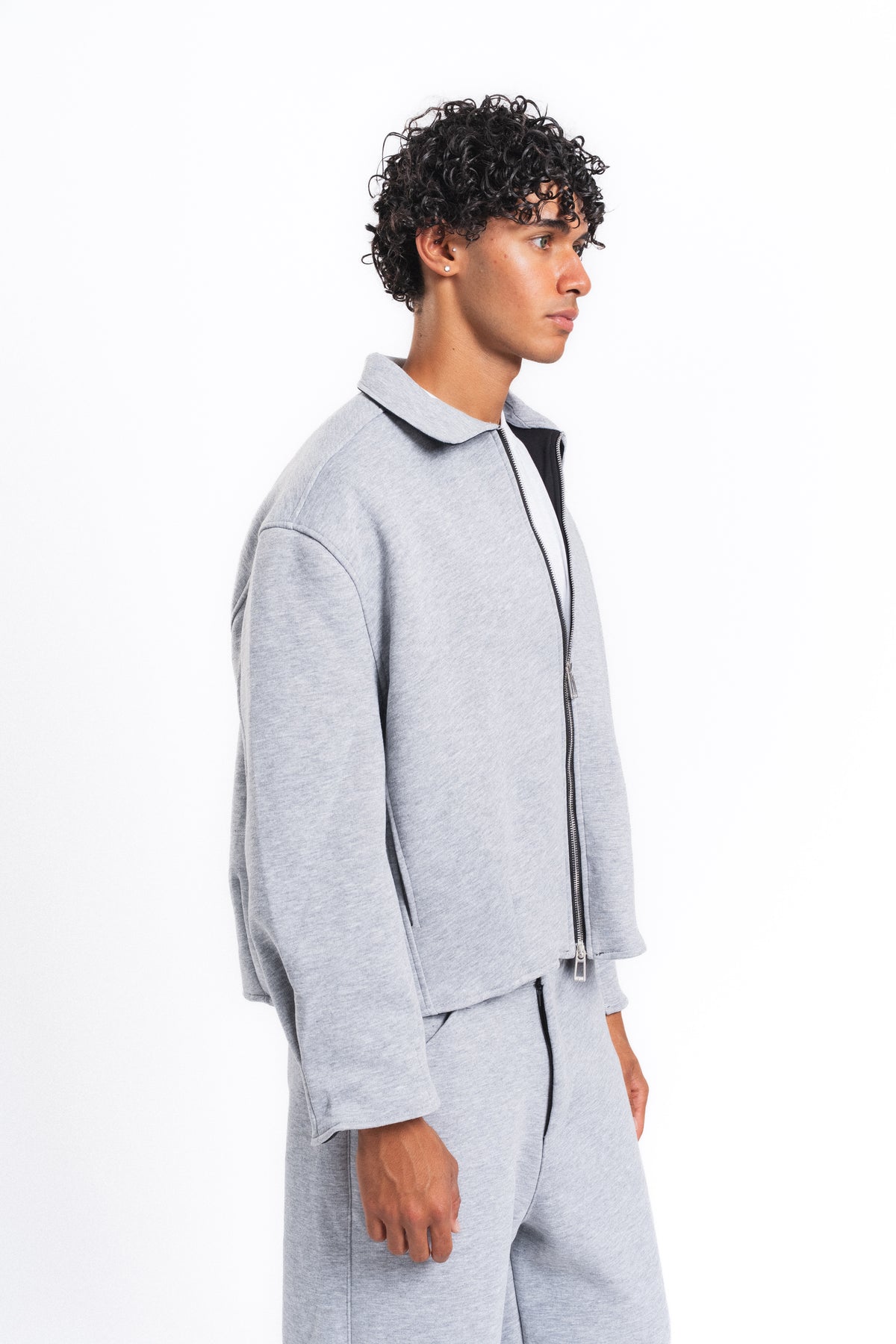 Core Fermuarlı Minimal Sweat Ceket Açık Gri