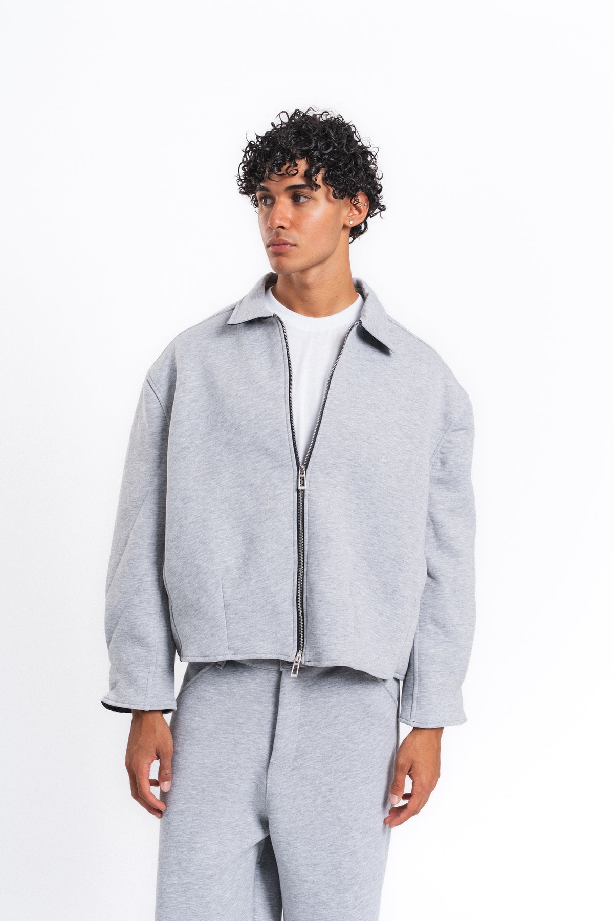Core Fermuarlı Minimal Sweat Ceket Açık Gri