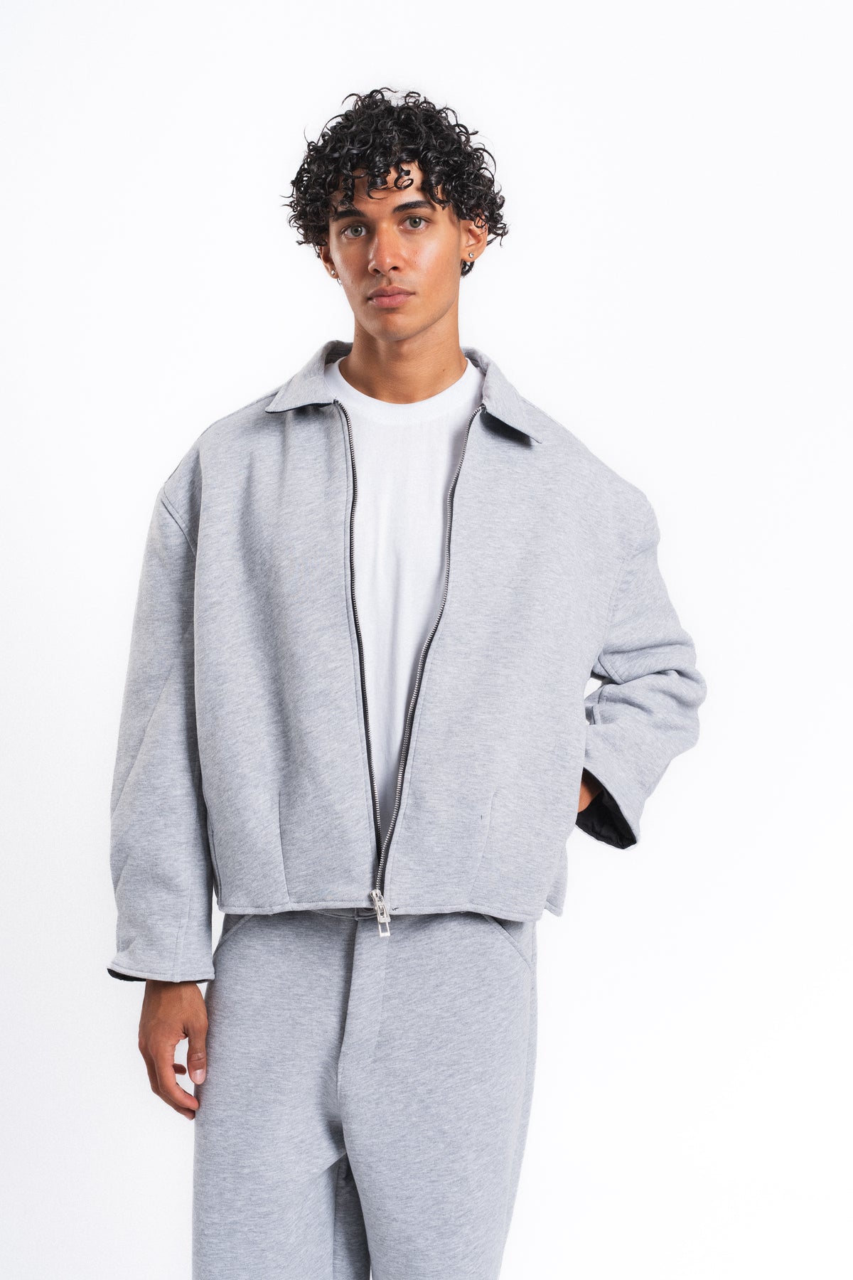 Core Fermuarlı Minimal Sweat Ceket Açık Gri
