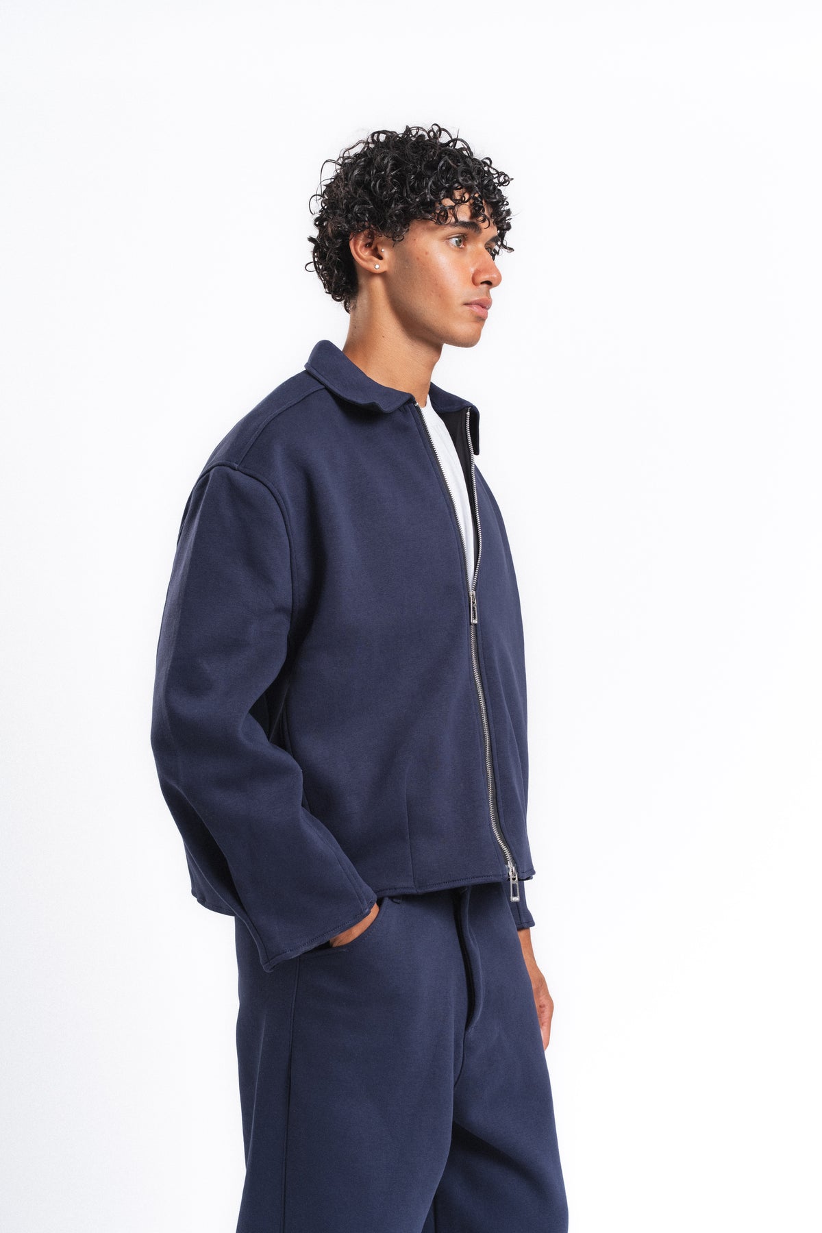Core Fermuarlı Minimal Sweat Ceket Lacivert