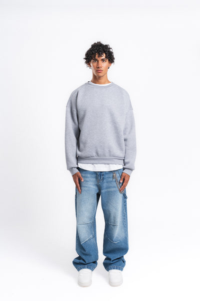 Base Oversize Bisiklet Yaka Sweatshirt Açık Gri