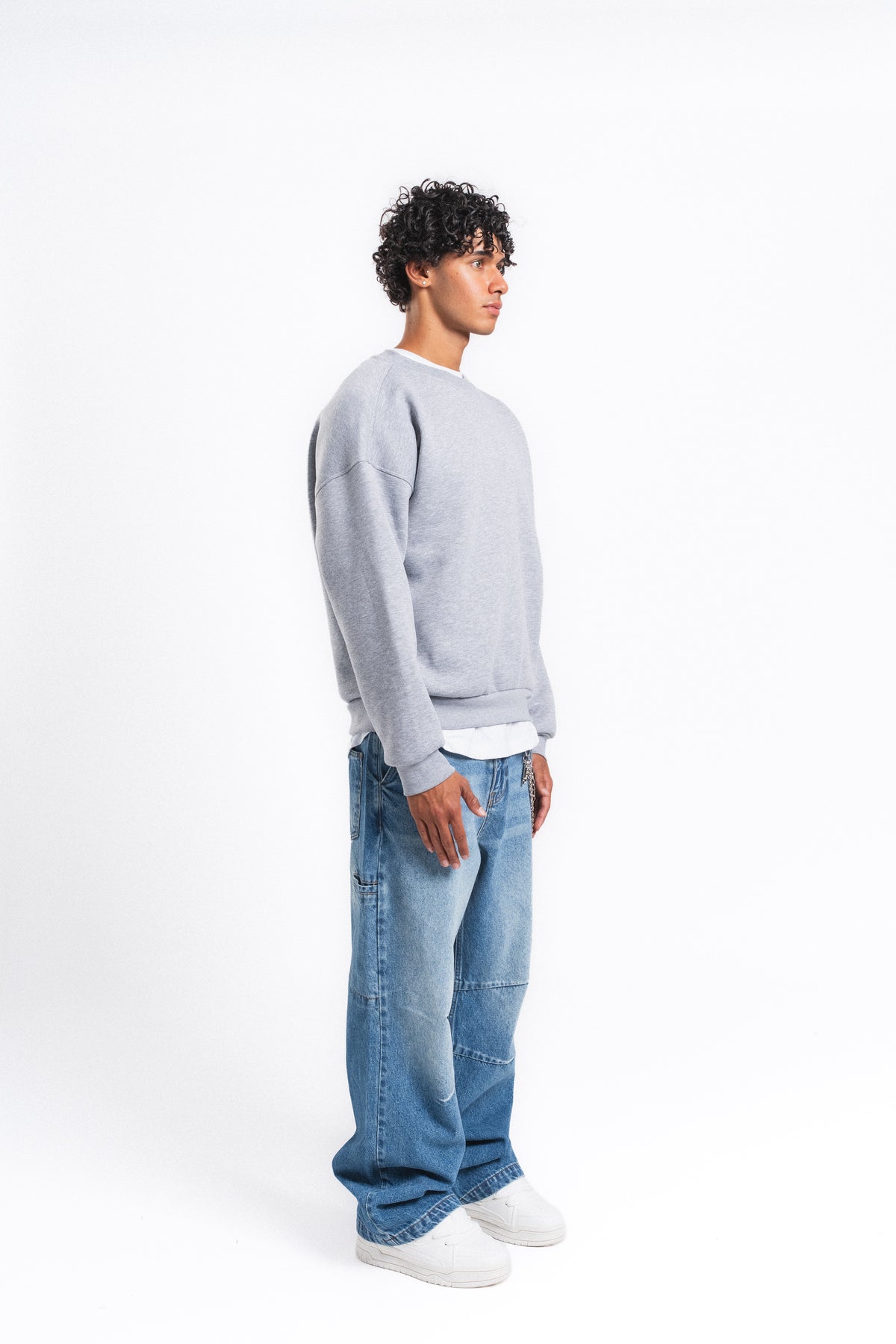 Base Oversize Bisiklet Yaka Sweatshirt Açık Gri