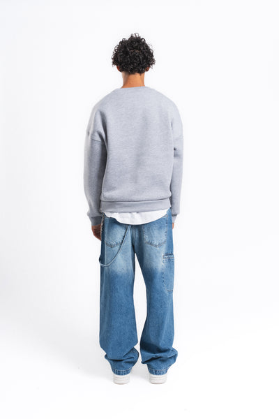Base Oversize Bisiklet Yaka Sweatshirt Açık Gri