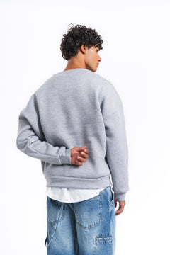 Base Oversize Bisiklet Yaka Sweatshirt Açık Gri