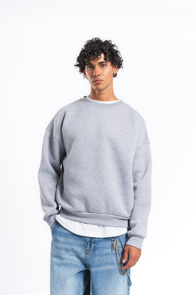 Base Oversize Bisiklet Yaka Sweatshirt Açık Gri