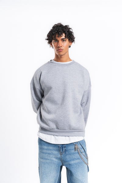Base Oversize Bisiklet Yaka Sweatshirt Açık Gri