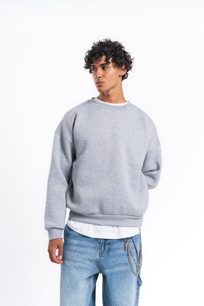 Base Oversize Bisiklet Yaka Sweatshirt Açık Gri