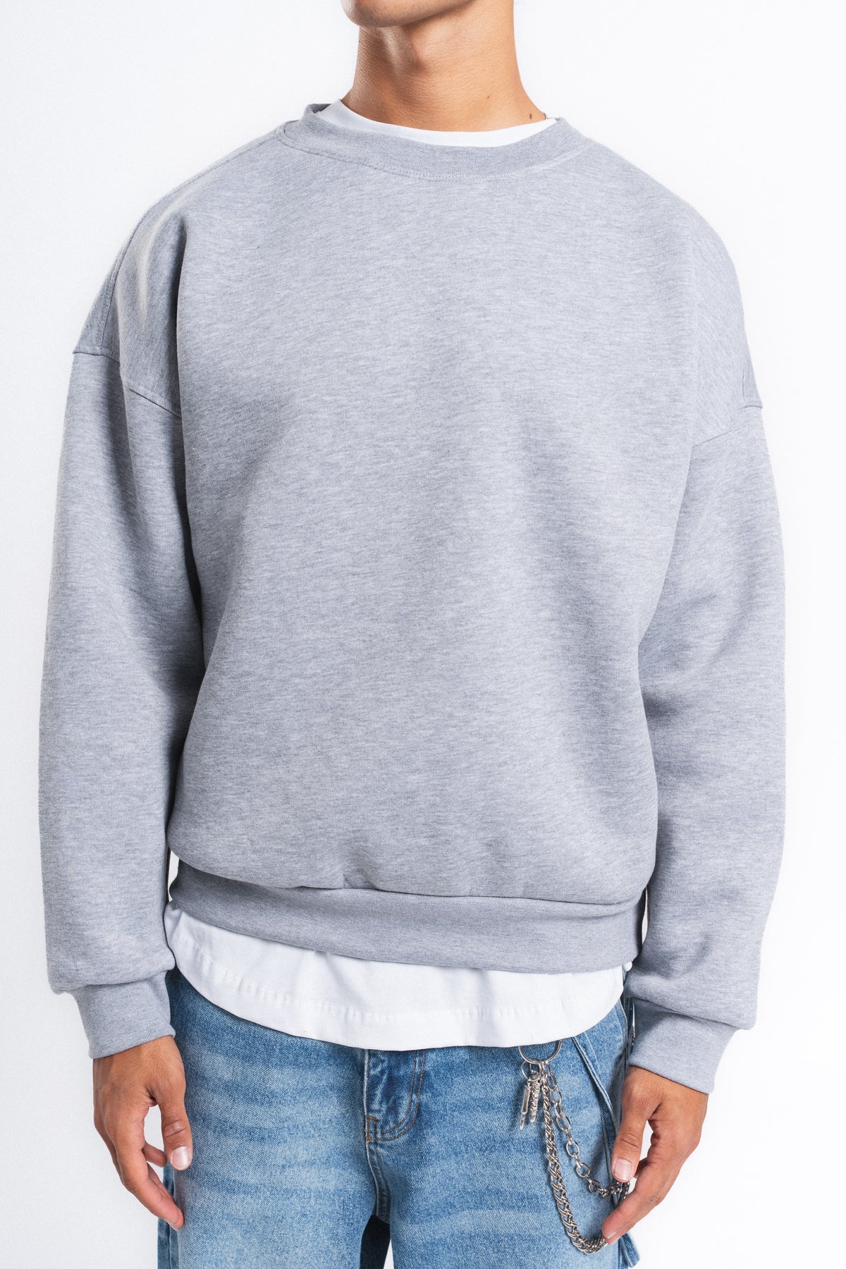 Base Oversize Bisiklet Yaka Sweatshirt Açık Gri