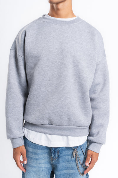 Base Oversize Bisiklet Yaka Sweatshirt Açık Gri