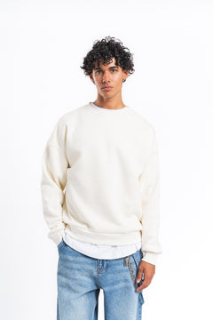 Base Oversize Bisiklet Yaka Sweatshirt Ekru
