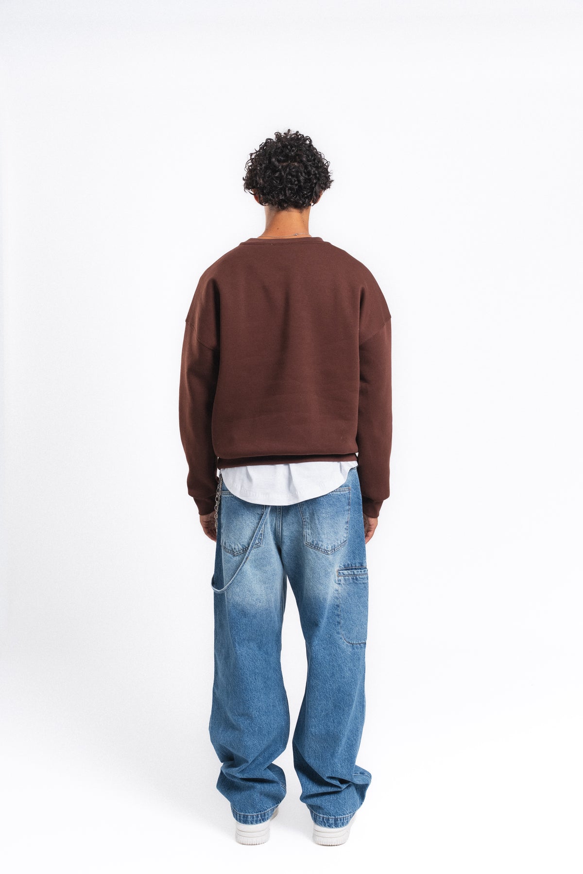 Base Oversize Bisiklet Yaka Sweatshirt Kahve