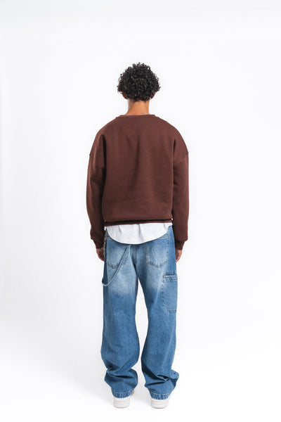 Base Oversize Bisiklet Yaka Sweatshirt Kahve