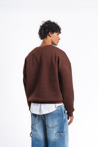 Base Oversize Bisiklet Yaka Sweatshirt Kahve