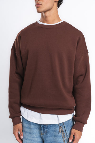 Base Oversize Bisiklet Yaka Sweatshirt Kahve