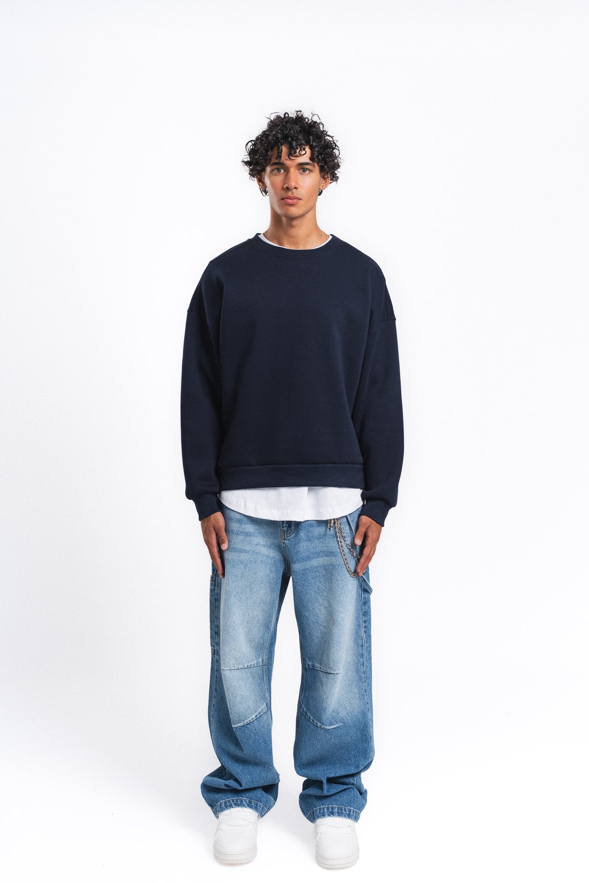 Base Oversize Bisiklet Yaka Sweatshirt Lacivert
