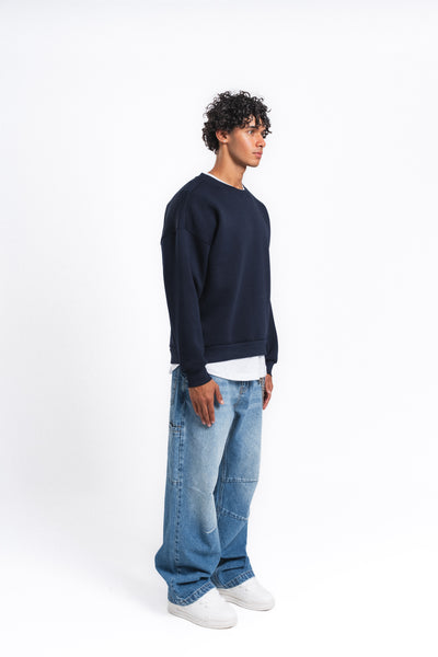 Base Oversize Bisiklet Yaka Sweatshirt Lacivert