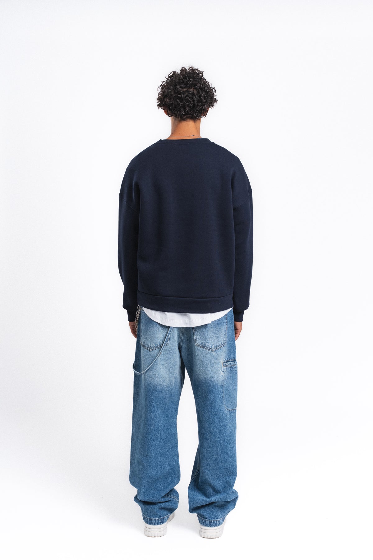Base Oversize Bisiklet Yaka Sweatshirt Lacivert